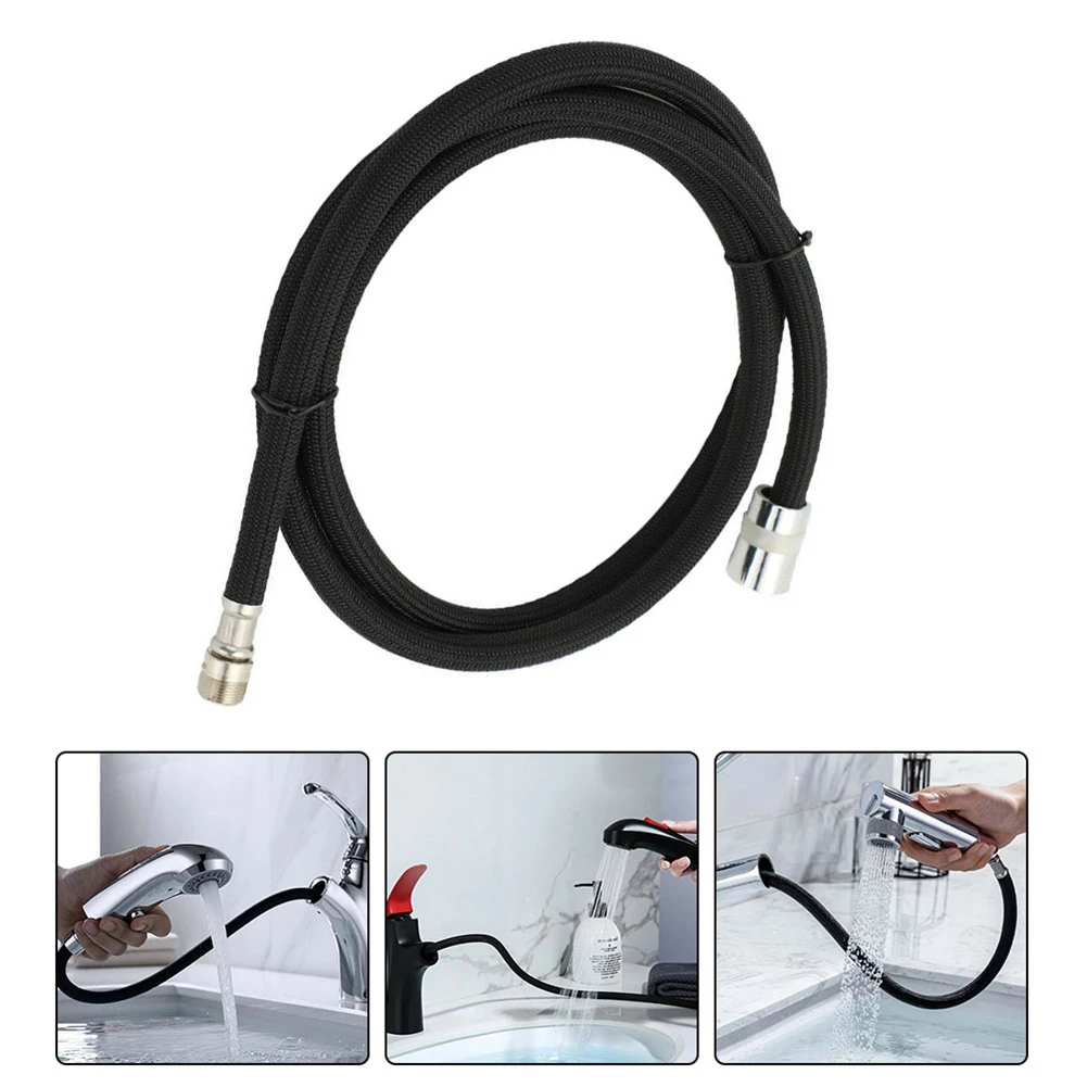 Part Shower Hose Replacement Flexible For Sink Kitchen Faucet Nylon Replacement Tube Fittings Hose Parts Black