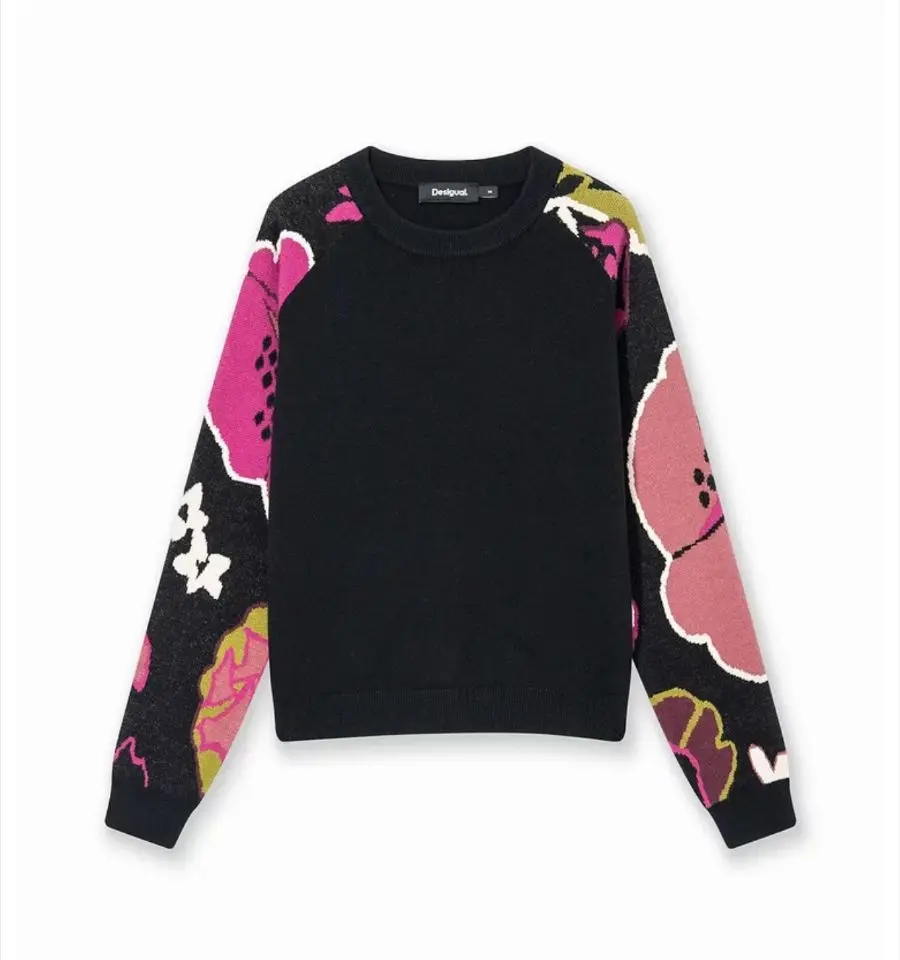 Foreign trade original single Spanish autumn and winter new crew-neck jacquard flower sweater 2