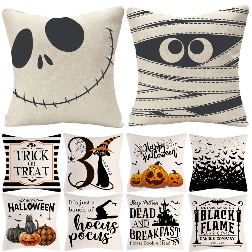 

Pillow Cover Halloween Black Cat Pillowcase Cotton Linen Fabric Home Textile Square Pillowcase 45X45cm Wedding Decorative