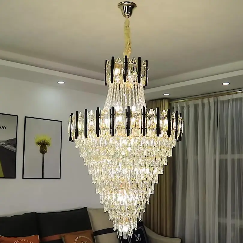 

New Large Modern Luxury Crystal Led Chandelier For Living Room Decorative Gold Ceiling Lamp Pendant Spiral Stair Hotel Villa