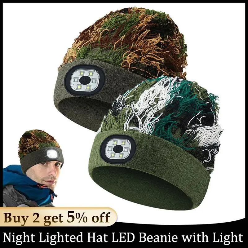 

Beanie Hat With Light Night Lighted Hat LED Beanie USB Rechargeable 3 Adjustable Brightness Caps Washable Removable Knitted Caps