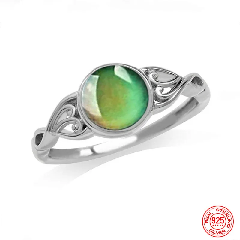 925 Silver Oval Mood Temperature Change Ring for Women Charm Wedding Party Jewelry Gifts
