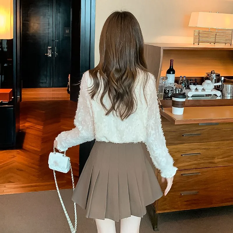 Thin/Thick Autumn Winter New Korean Doll Collar Lace Bottoming Shirt Fashion Long Sleeve Top