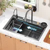 Stainless Steel Kitchen Sinks Nano Black Rainfall Waterfall Large Single-slot Kitchen Household Dish Sink Hand-washing Basin K 1