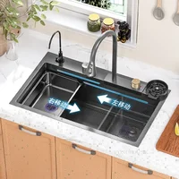 Stainless Steel Kitchen Sinks Nano Black Rainfall Waterfall Large Single-slot Kitchen Household Dish Sink Hand-washing Basin K 1
