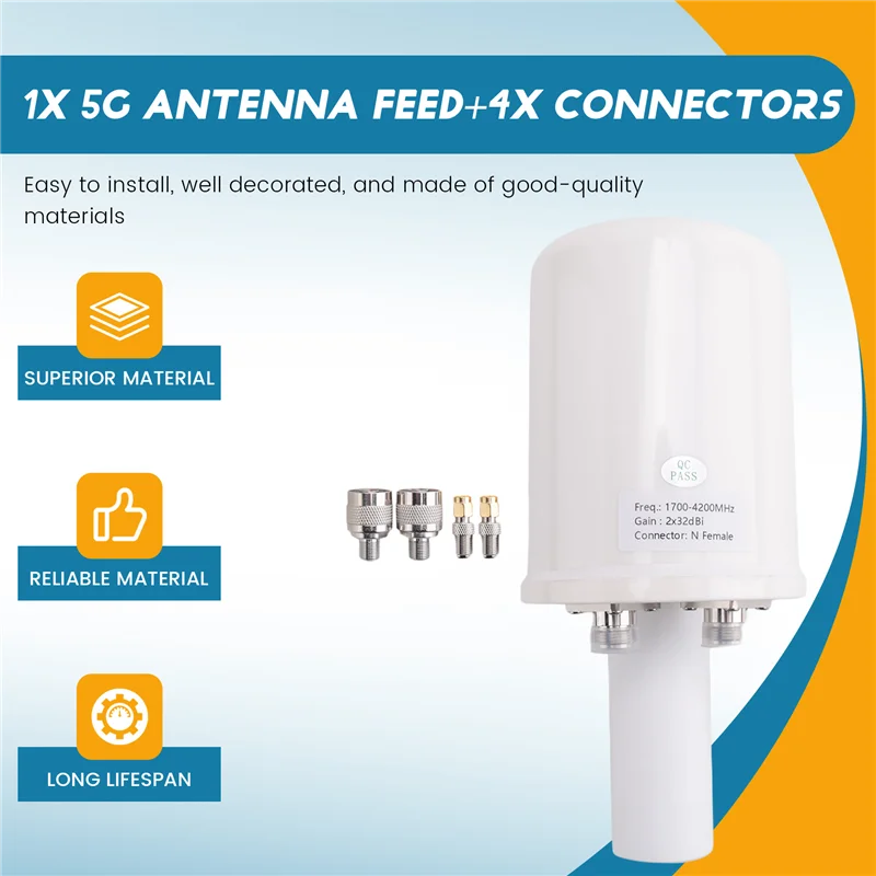메쉬 이중 편파 5G 안테나 피드 혼 1700-4200Mhz Wifi 3G 4G 5G 포물선 접시 반사경 2X 32Dbi 전용 피드-A76U