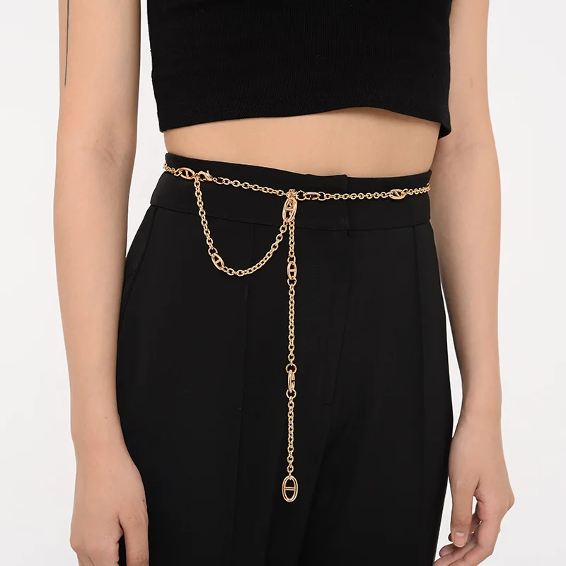 Luxury Designer Waist Chain Belts Elegant Gold Metal High quality for Pants Dress Harness Fashion jewelry Accesories for Women fashion genuine leather belts for women punk wide corset belt women s harness waist belt ladies luxury brand designer waistbands