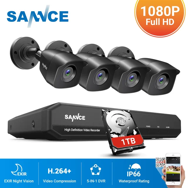 SANNCE 8CH HD 108P система видеонаблюдения 1080P Выход CCTV DVR 1080P камеры безопасности IR night Водонепроницаемый комплект видеонаблюдения 1