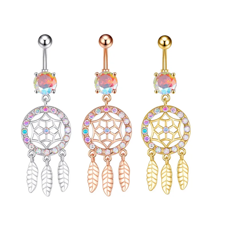 Heart Butterfly Gold Color Dangle Navel Piercing for Women Zircon Pendant Belly Button Ring 14G Stainless Steel Belly Jewelry