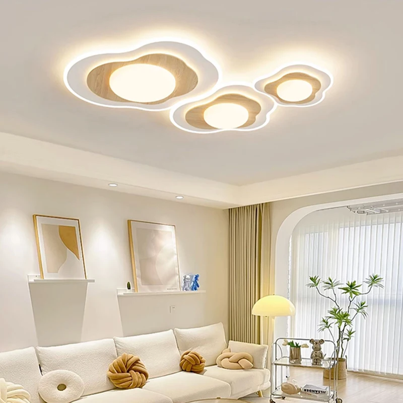 

Master Bedroom LED Ceiling Chandelier Light Luxury White Wood Cream Style For Bedroom Living Study Room Cloakroom Home Warm Deco