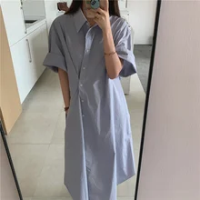 

Women Spring Summer Oversized Long Shirts Dresses Fashion Solid Color Casual All-Match Short Sleeve Streetwear Ins 2022 New