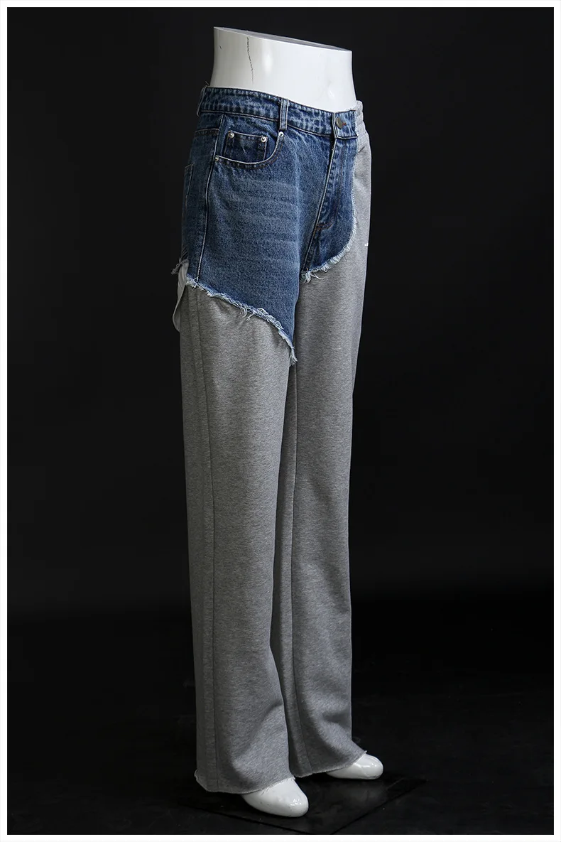 Women's Jeans Irregular Straight Pants Splicing Sweatpants Casual Pant