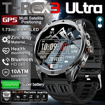 T-Rex 3 ULtra Grado militare 1000mAh Batteria Smart Watch 10ATM Chiamata GPS impermeabile AMOLED HD Uomo 100 + Sport 2025 Nuovo orologio intelligente