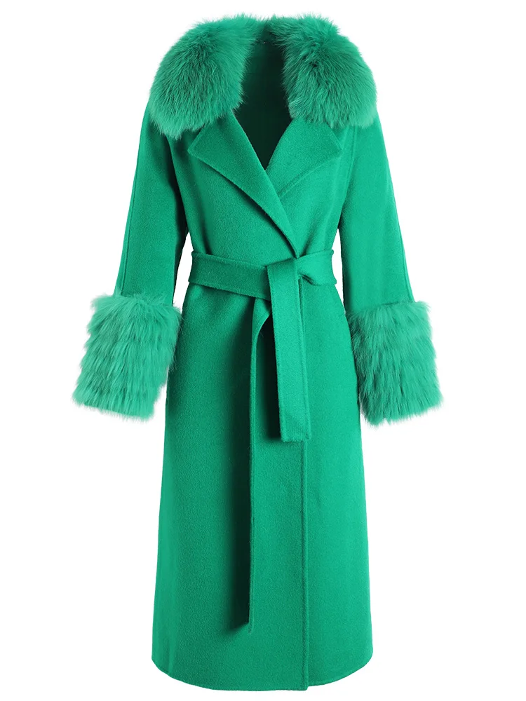 

Женское кашемировое пальто, элегантное Брендовое пальто из натуральной шерсти с воротником из натурального Лисьего меха, Осень-зима 2022