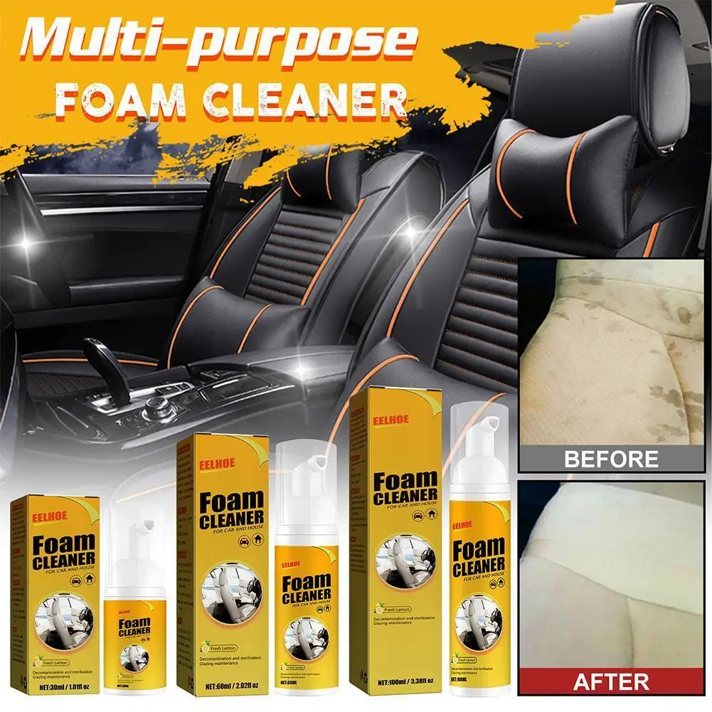 

30/100ML Multi-Purpose Foam Cleaner Leather Clean Wash Automoive Surfaces Maintenance Wash Home Spray Cleaner Interior Foam W7R9