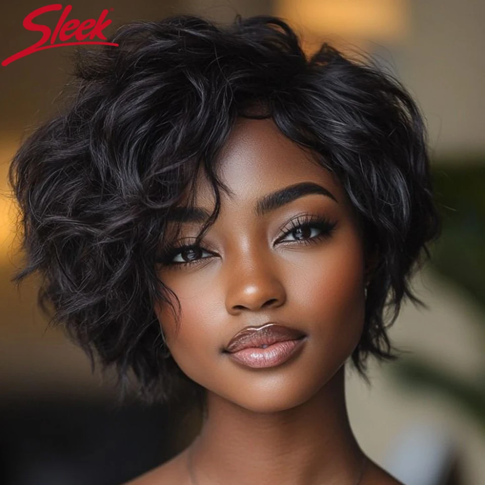 Sleek Bodywave Bob Human Hair Wigs For Women 5X1 Lace Indian Hair Wigs Natural Black 100% Real  Short Bodywave Bob Lace Wigs