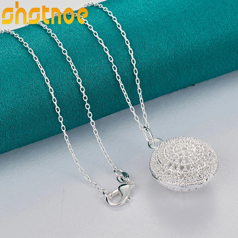 925 Sterling Silver 1630 Inch Chain Round Pendant Necklace For Women