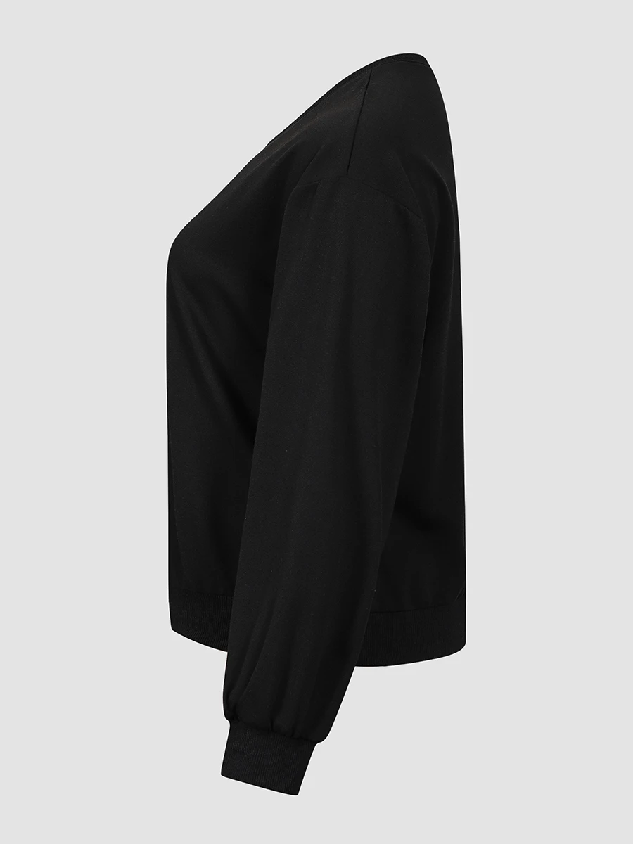 Finjani Ghost Print Drop Shoulder Pullover Sweatshirt Solid Long Sleeves Crew Neck Plus Size Women Clothing 2022 Fashion