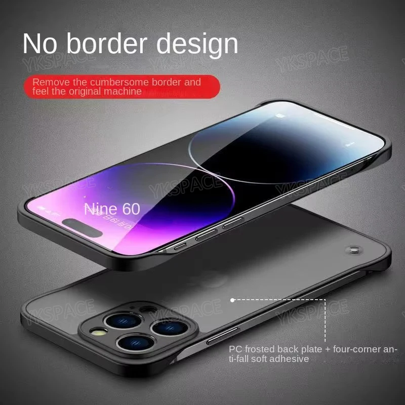 Frameless Translucent Matte Phone Case with Finger Ring - Shockproof Hard PC Cover, Available in 3 Colors