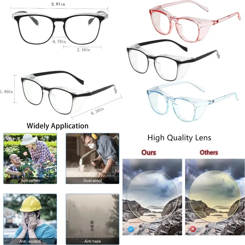 Les trois paires de lunettes de sécurité antibuée anti-lumière bleue disposées en éventail, mettant en valeur leur design.