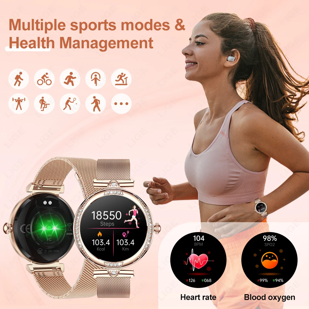 LIGE Smart Watch Women Bluetooth Call HeartRate Blood Pressure Monitoring Smartwatches Waterproof Men Smartwatch For IOS Android