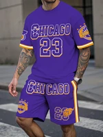 Ensemble haut et Short de sport à manches courtes pour hommes, grande taille, respirant, vêtements de sport de basket-ball, T-shirt et Short avec lettres imprimées, ensemble de 2 pièces 2