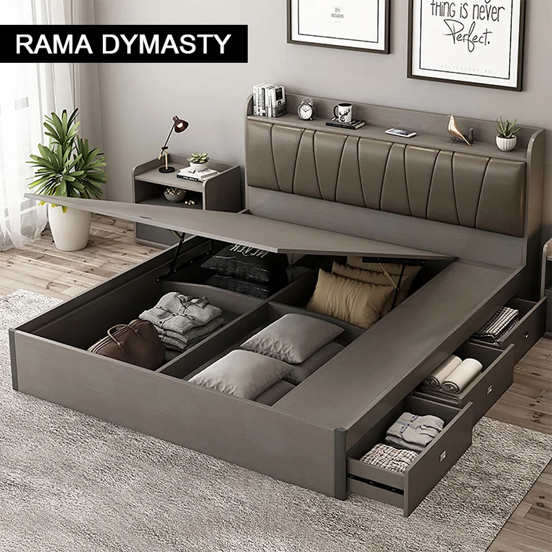 RAMA DYMASTY genuine leather soft bed modern design bed bett, cama fashion king/queen size bedroom furniture