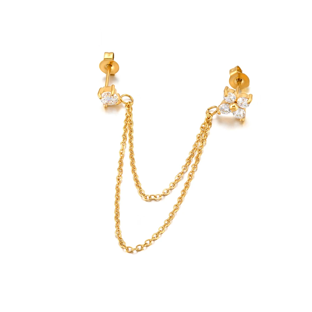 JeeMango 1PC Ohrringe mit kubischem Zirkonia, exquisiter Blumenketten-Anhänger, hochwertiger Edelstahl, zarter, stilvoller Schmuck E26070 – Detail 1