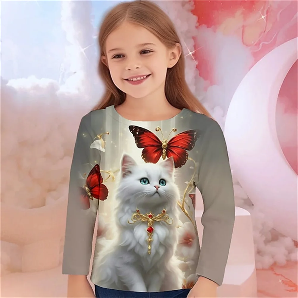 Maglietta per bambini maglietta per gatti a maniche lunghe per bambini abbigliamento carino per ragazze 2023 magliette autunnali magliette per adolescenti 9 anni 3d animali top