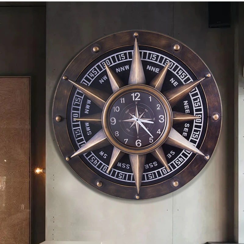 

Nautical Style Compass Quartz Clock, Iron Art Clocks, Metal, Vintage, Home Art, Living Room, Personality Decor