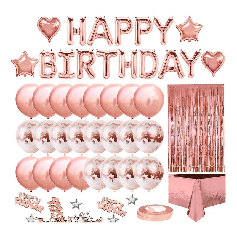 

HOT SALE Birthday Party Decoration For Girls Women Happy Birthday Banner, Rose Gold Fringe Curtain Foil Tablecloth