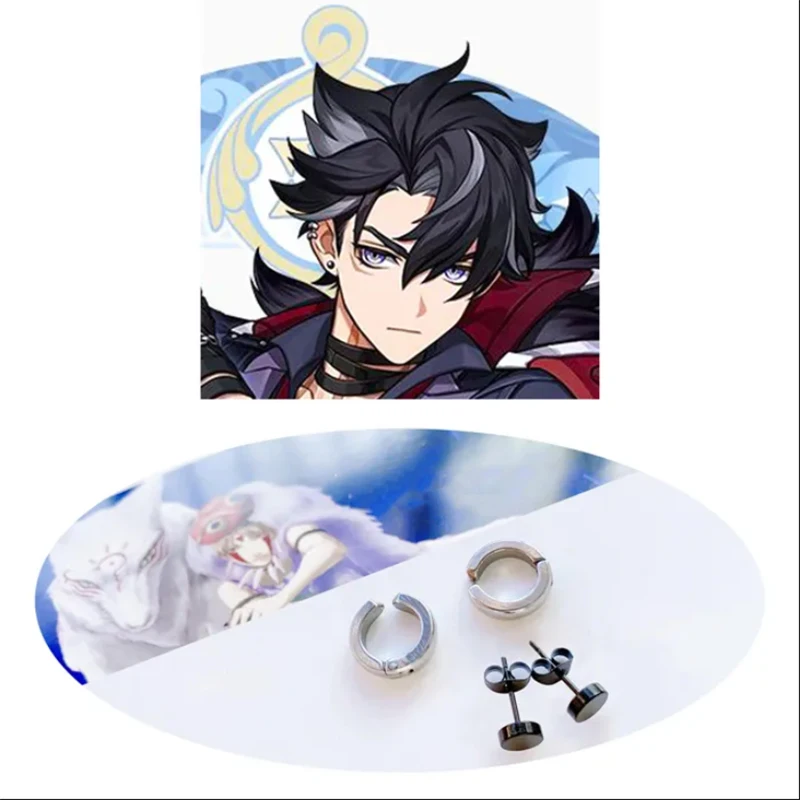 Game Cosplay Props Genshin Impact Wriothesley Cosplay Ear Clips Unisex Punk Stainless Steel Earring Fontaine Duke Role Play