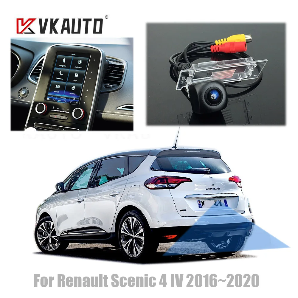 

VKAUTO Fish Eye Rear View Camera For Renault Scenic 4 IV 2016 2017 2018 2019 20 HD For OEM Unit Adapter Cable Backup Parking CAM