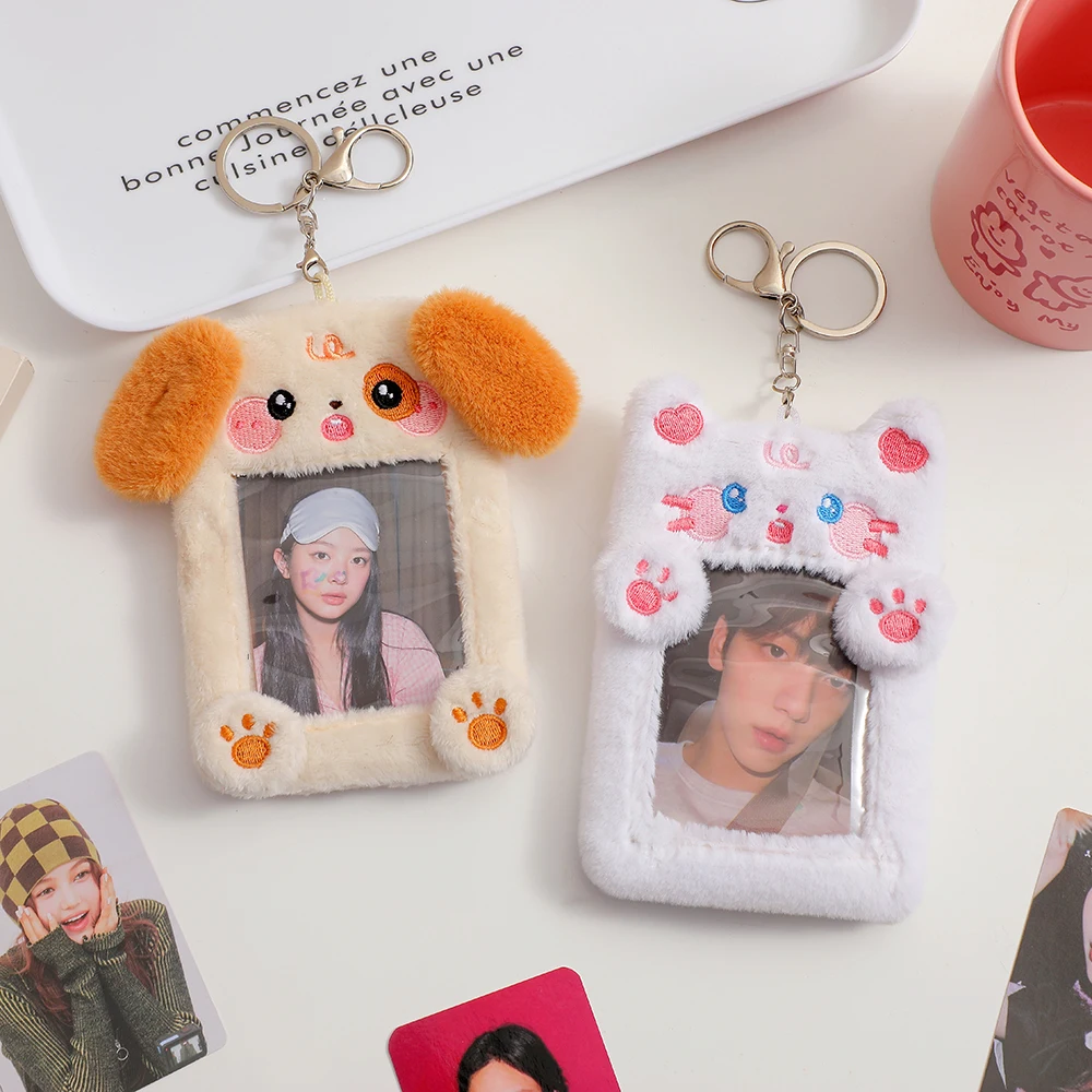Photo Card Holder Kawaii Cartoon Photocard Holder Animal Series Soft Plush 3 Inch Kpop Photo Card Holder Bag Pendant School Stationery