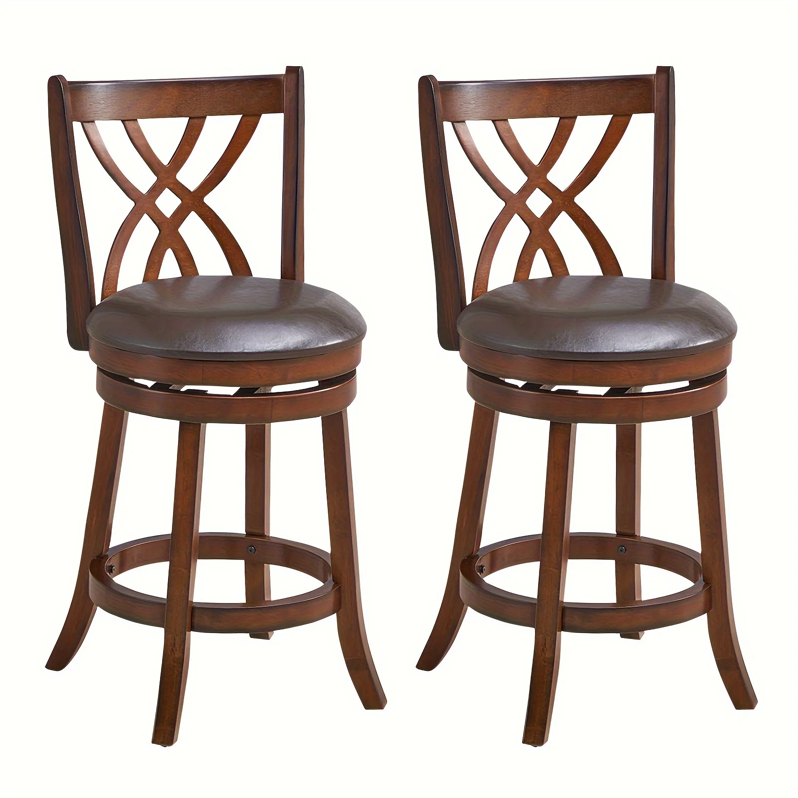 

2pcs Swivel Bar Stools Counter Height Dining Pub Chairs, Rubber Wood Legs, Solid Rubber Wood Frame, Comfortable Footrest, Kitche