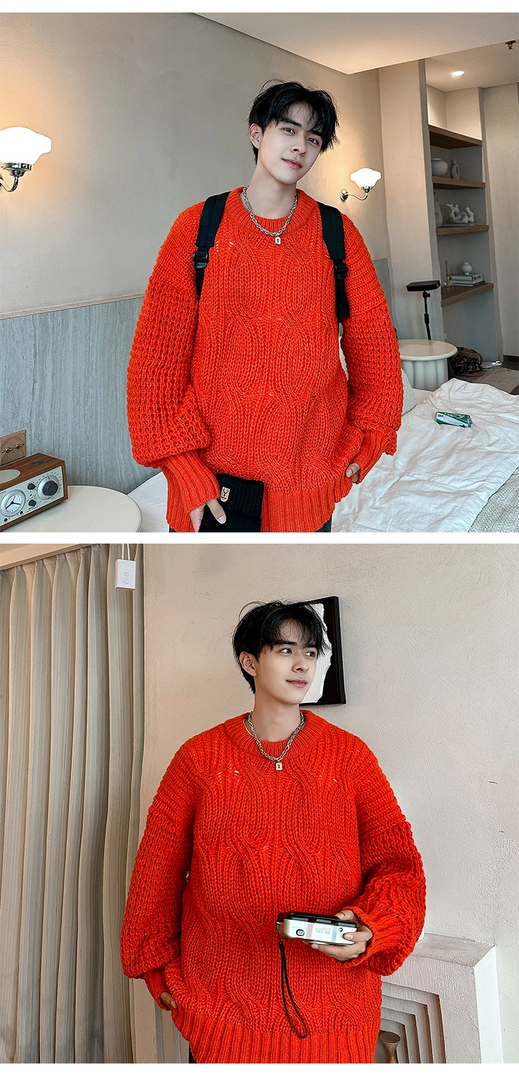 Description Picture 4 of itemStyles 2024 Men's Winter Sweater Solid O-Neck Knitted Sweaters Warm Slim High Quality Pullover Harajuku Mens Sweater D178