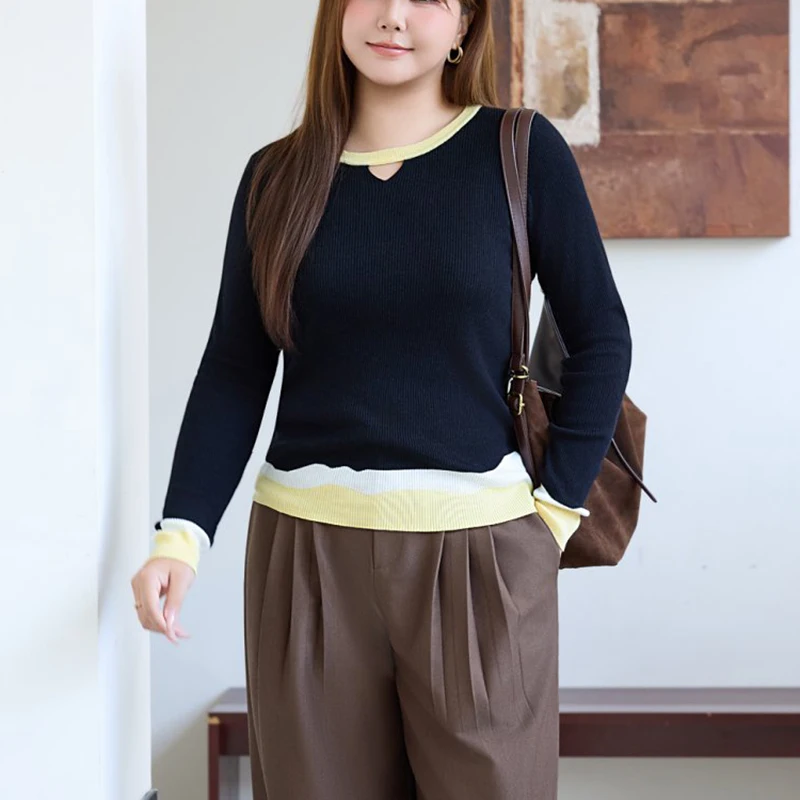 XXXL Fashion Plus Size Women's Sweater Premium Minimalist Slim Gradient Bright Color Wool Knitted Jumpers Antumn Winter 9412