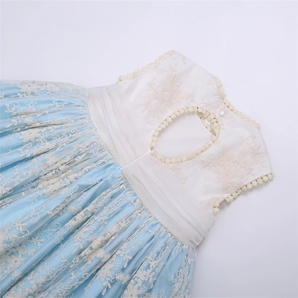 فستان زفاف بلا أكمام باللون الأزرق والأبيض للأطفال...