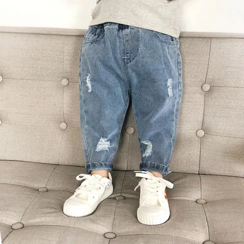 Boys Casual Jeans Children Denim Ripped Jeans Kids Trousers Toddler Girl Fall Clothes 2 3 4 5 Years Baby Harem Pants Baggy Jeans - 2