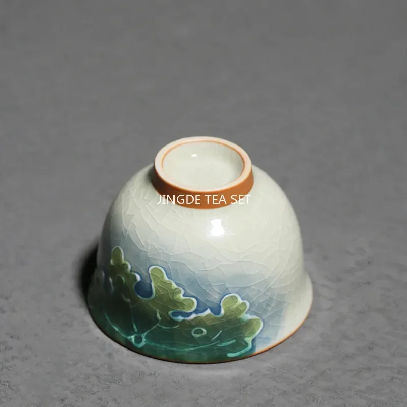 100ml Chinese Tradition Ceramic Tea Cup Handmade Ice-cracking Glaze Lotus Pattern Tea Bowl Teacup Household Teaware Master Cup