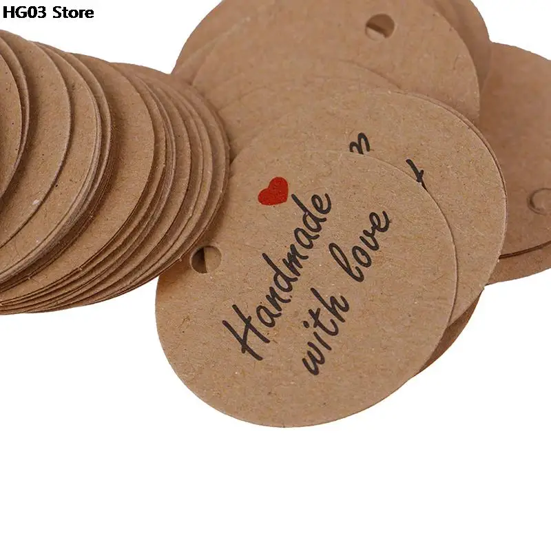 Kraft Paper Tags 100pcs/lot Handmade With Love Labels Hang Tags Blank Kraft Paper With 20m String Tag Labels Party Favors Gift