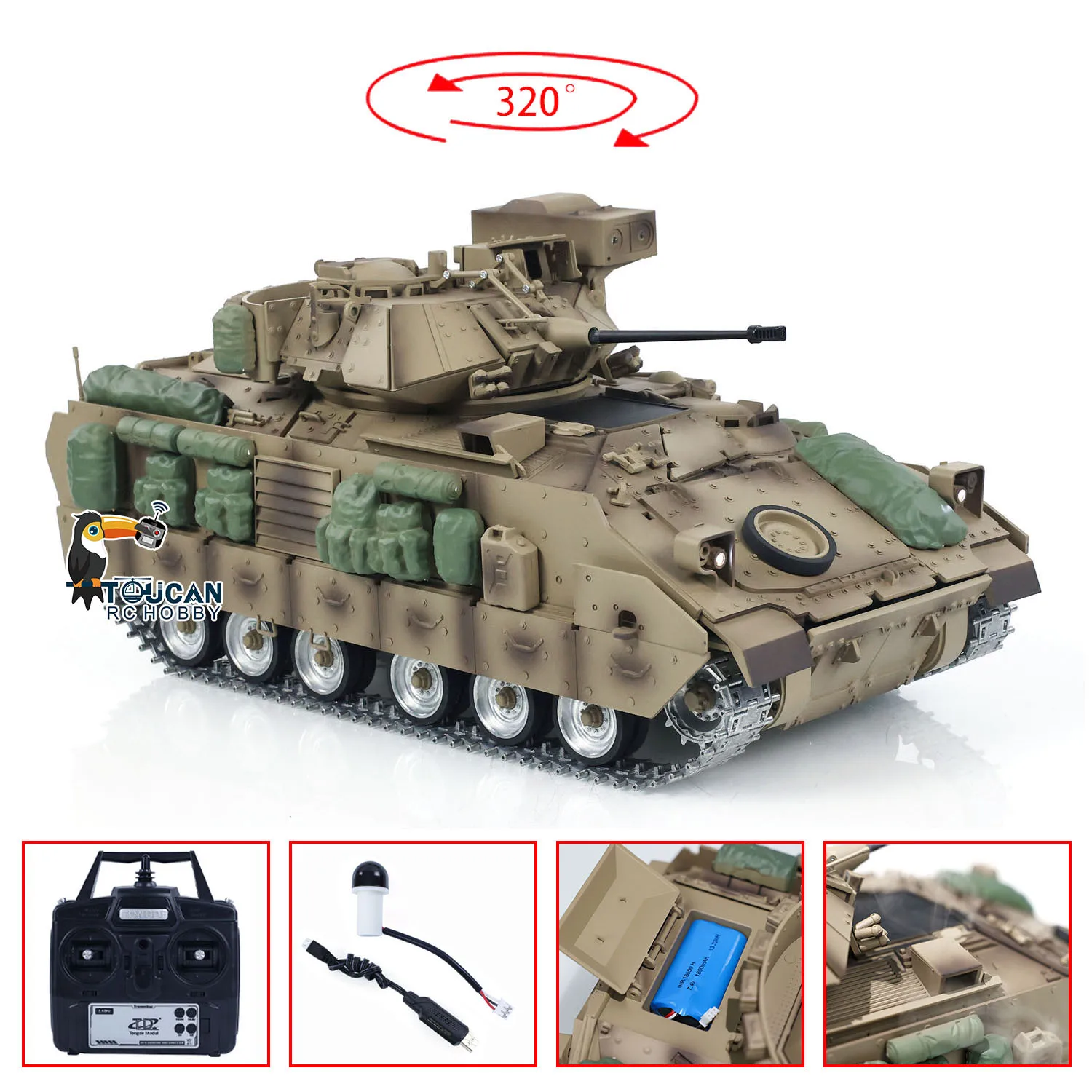 In Stock TD 1/16 Military RC Tank M2A2 Bradley Metal Tracks Road Wheel Infrared Barrel Recoil Radio Control RTR Combat Tank Gift 2