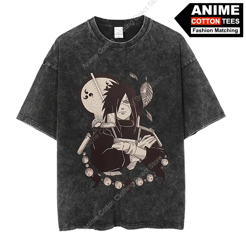Anime Naruto T-shirt Uchiha Madara Graphic T Shirt y2k Harajuku Unisex Hip Hop Streetwear Cotton Vintage Loose Casual Black Tees