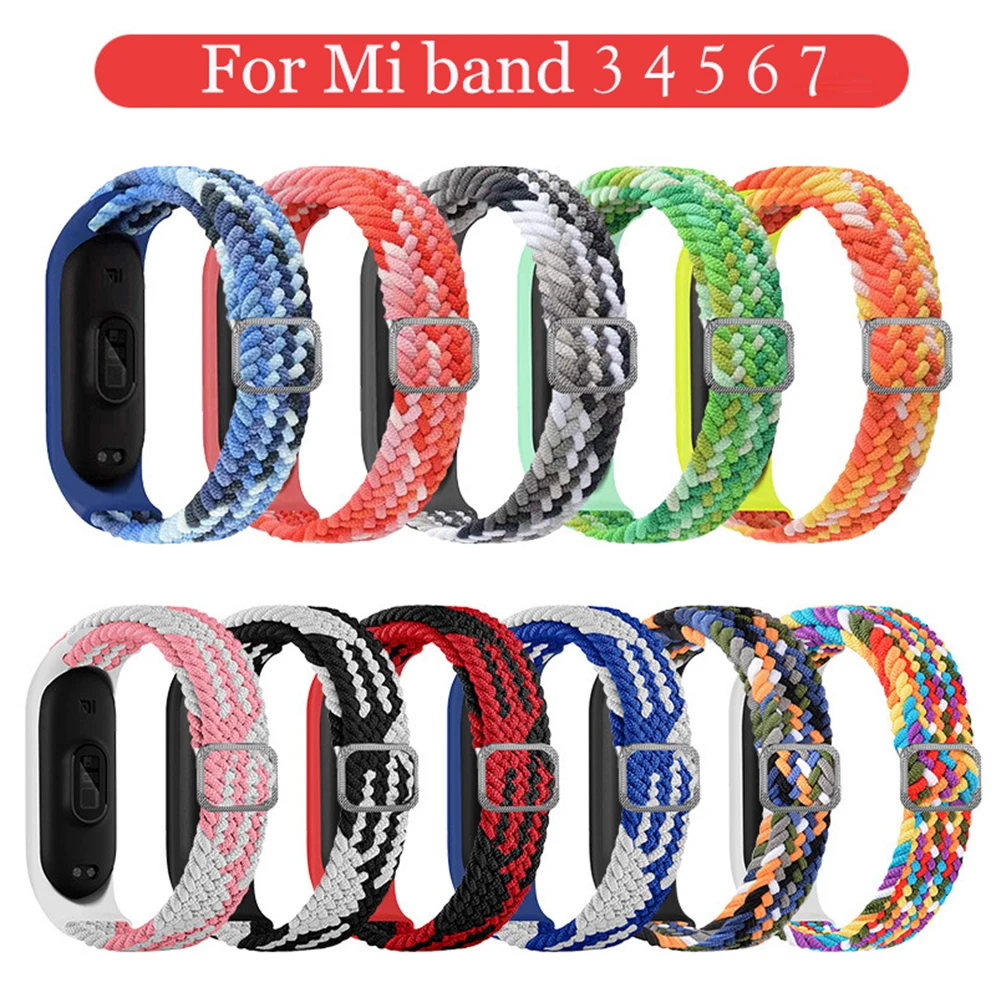 

Bracelet for Mi band 6 7 Strap Elastic adjustable Nylon Braided Miband4 miband 5 correa Wristband for xiaomi Mi band 3 4 5 6 7