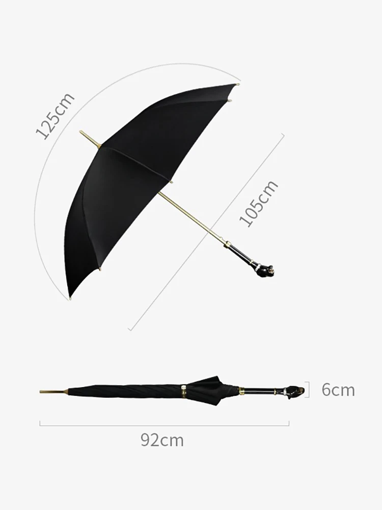 Creative Leopard Head Umbrella Luxury Black Big Long Handle Beach Umbrella Windproof UV Sun Women's Rain Umbrellas Business Men
