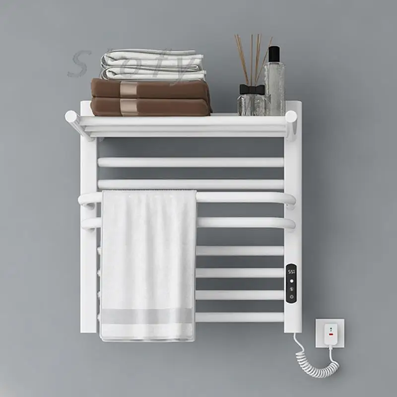 Electric Heated Towel Rack Wall Mounted Drying Rack Towel Warmer with Top Shelf for Bathroom Heated Towel Warmer Heater Plug-in