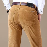 Autumn and Winter Men's Corduroy Casual Pants Business Fashion Elastic Regular Fit Stretch Trousers Male Black Khaki Coffee Navy