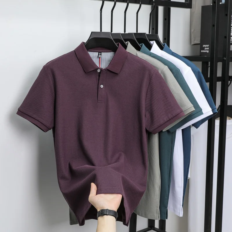 100% pure cotton short sleeved men's polo shirt summer boutique fashion high-quality top solid color collar back striped T-shirt 17 S01ddb4e572184389b9408ba9511f3324j