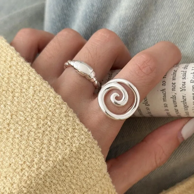 LATS Anelli a spirale placcati in argento per donna Croissant in metallo ramato Anello per dito indice aperto Gioielli di moda Regali per feste - immagine 3
