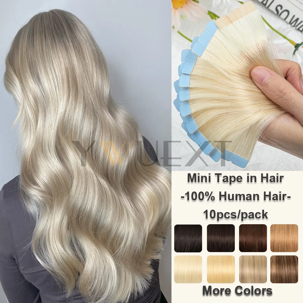 YWUEXT 미니 테이프 인 헤어 익스텐션 플래티넘 블론드 60    내추럴 스..